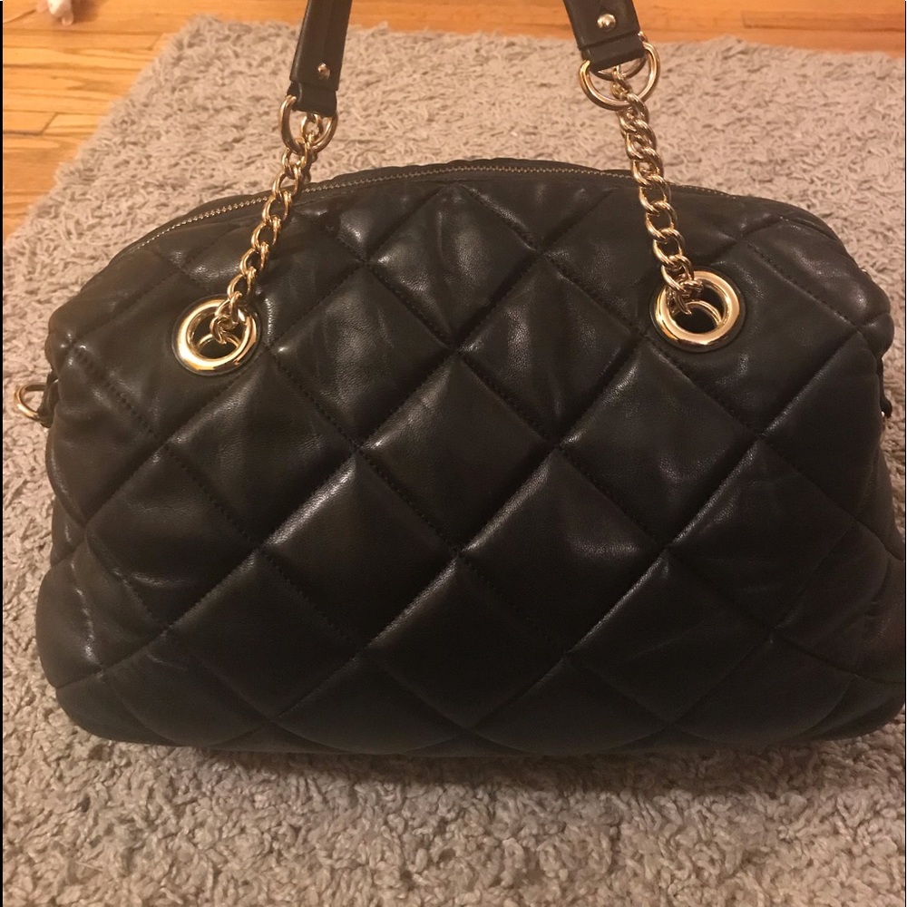 Michael Kors black leather quilted handbag